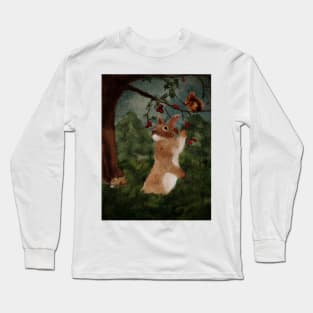 Forest Watercolor Baby Bunny, Red Squirrel and Sleeping Fox Long Sleeve T-Shirt